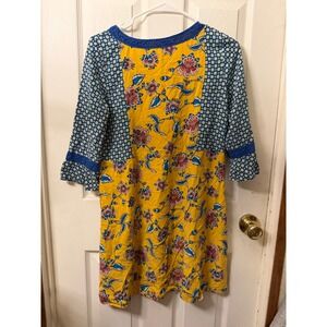 Matilda Jane 435 Yellow Floral Blue Mixed Print Crochet Lace Shift Dress Size 16